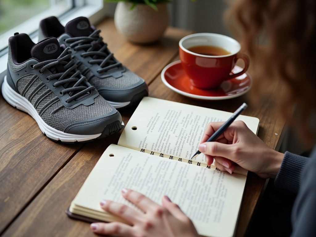 An individual tracking their active lifestyle in a journal.