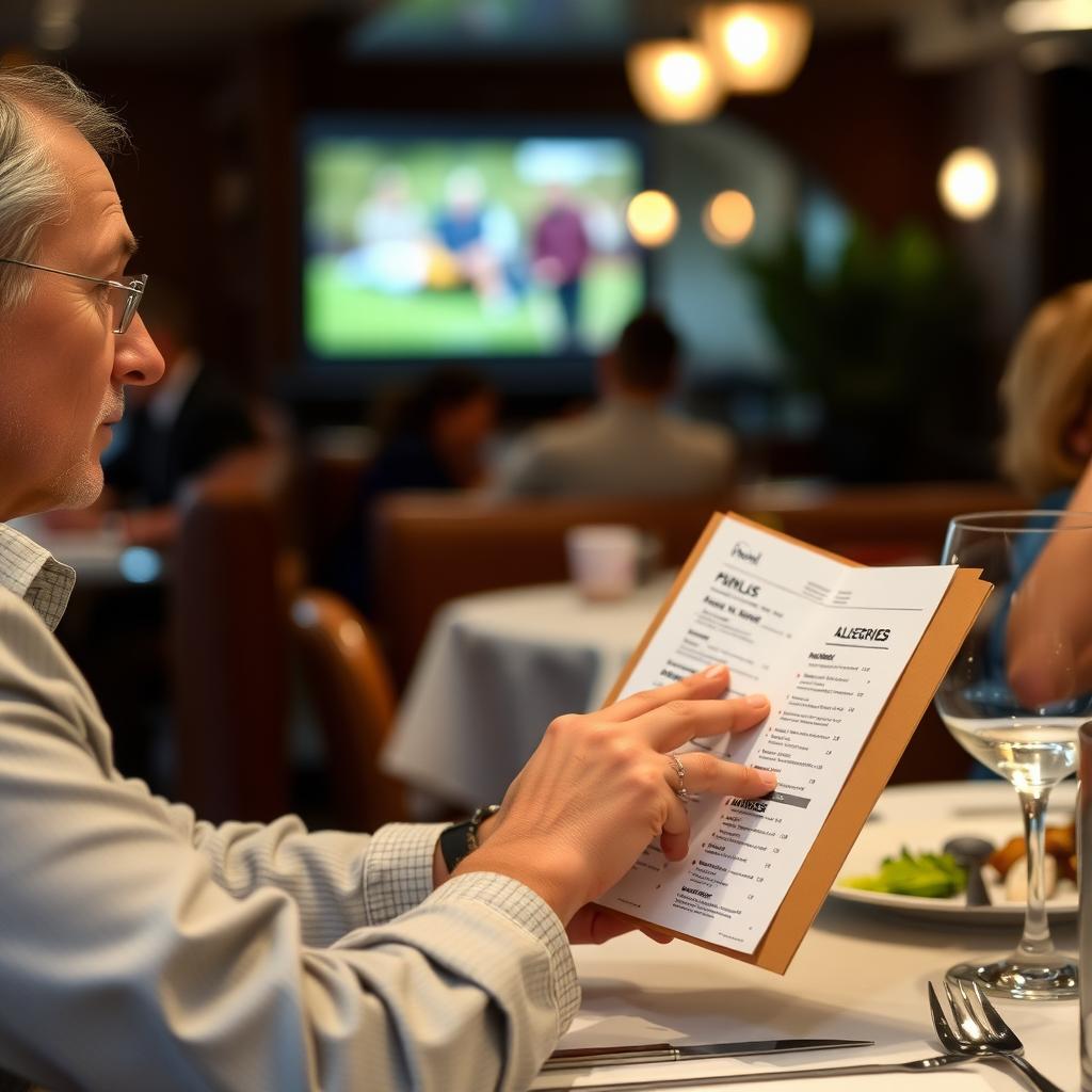 Person with allergies dining out safely.