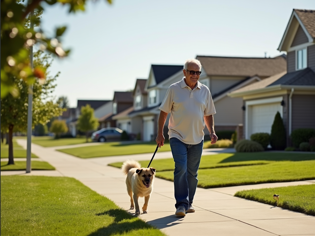 Senior walking with a dog