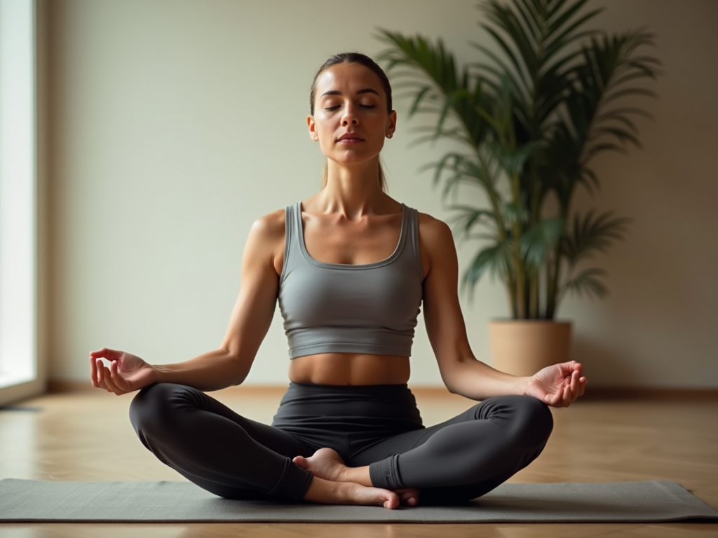 Person meditating in a yoga pose indoors
