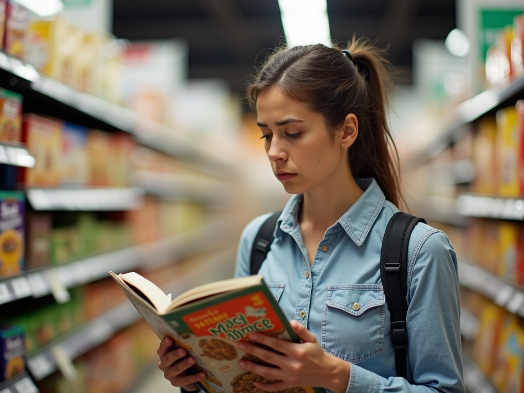 Parent checking food labels for allergens