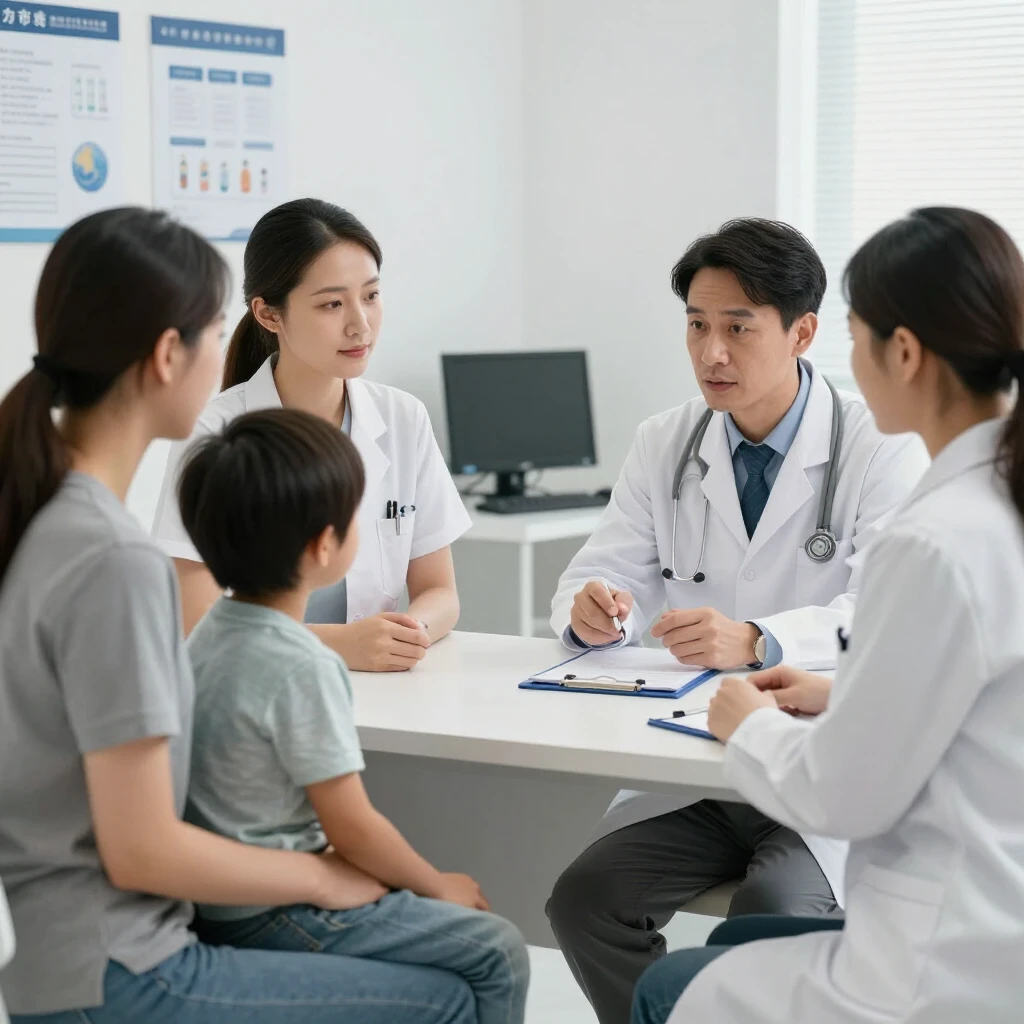 Family consulting a pediatric allergist about food allergy management