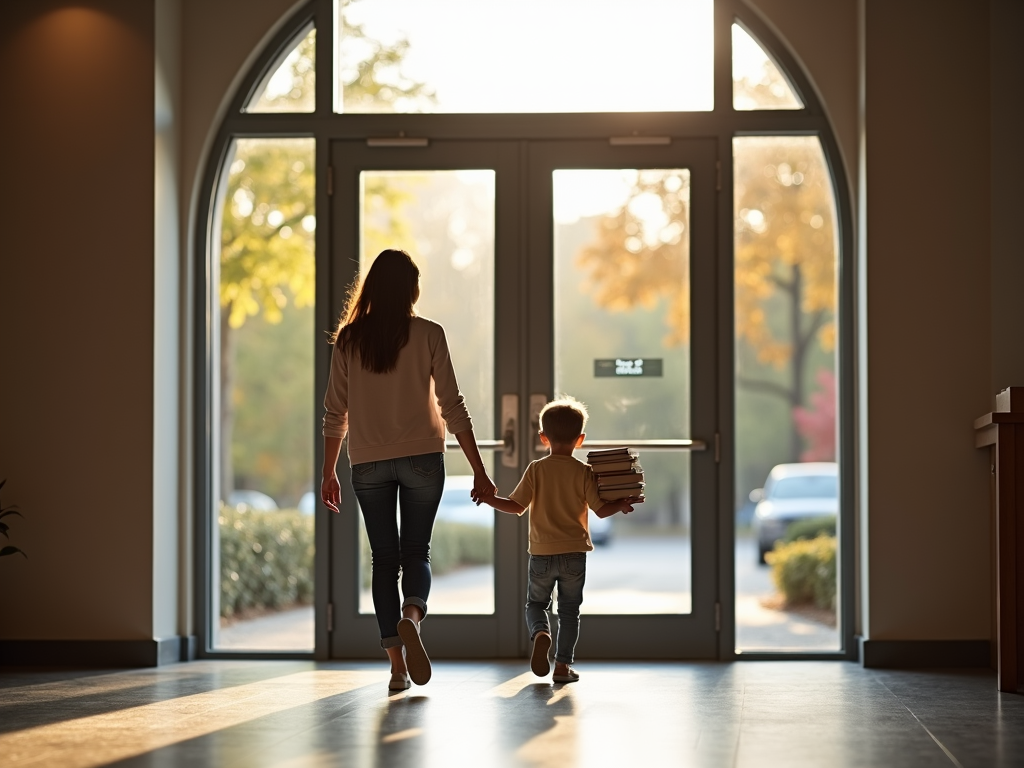 A family embarking on their library adventure together.