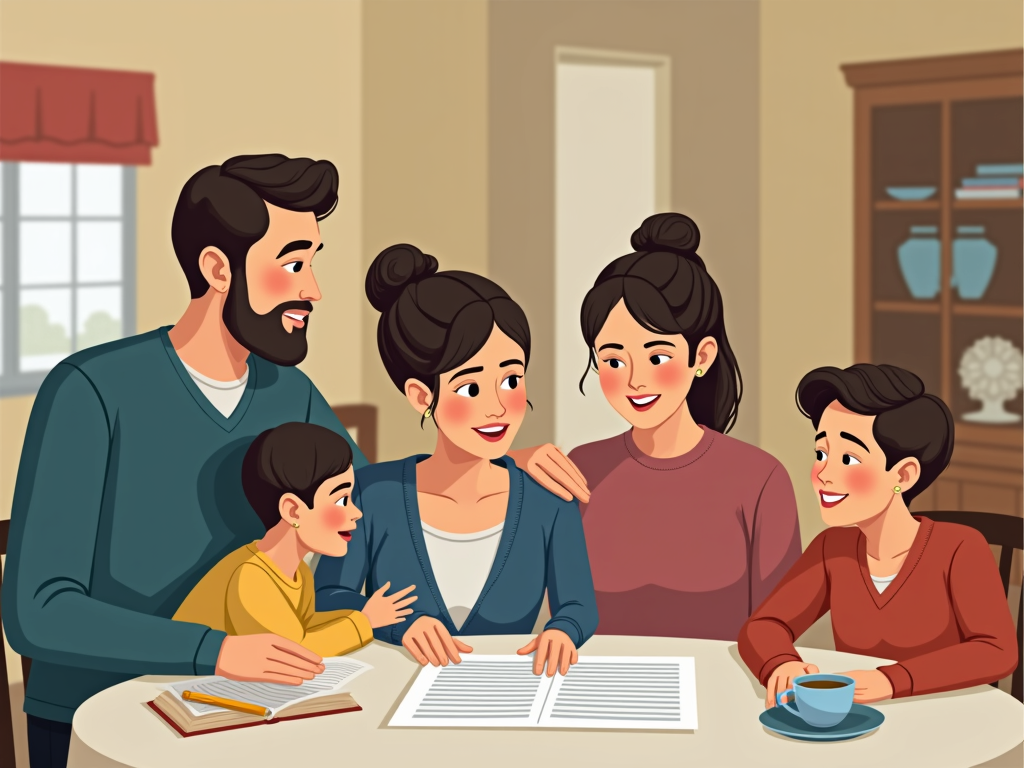 Family discussing emergency plan