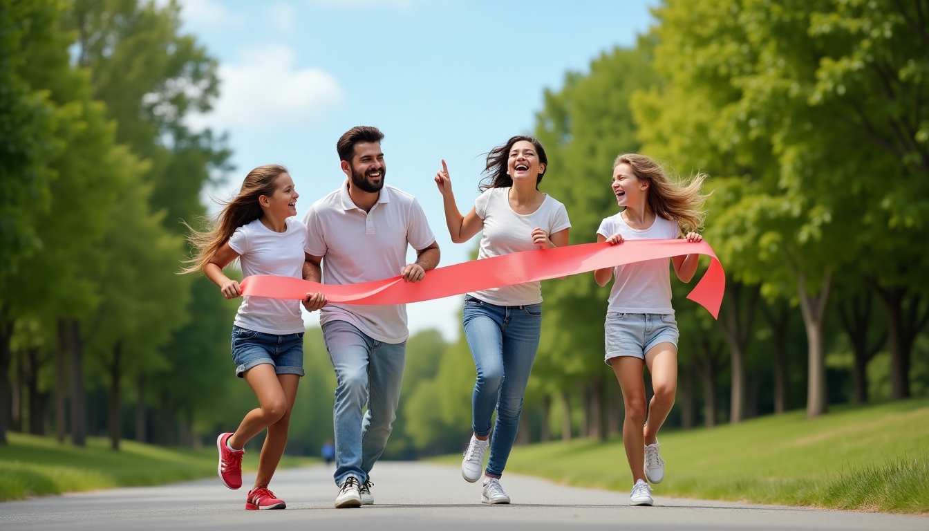 Family celebrating after a fun race