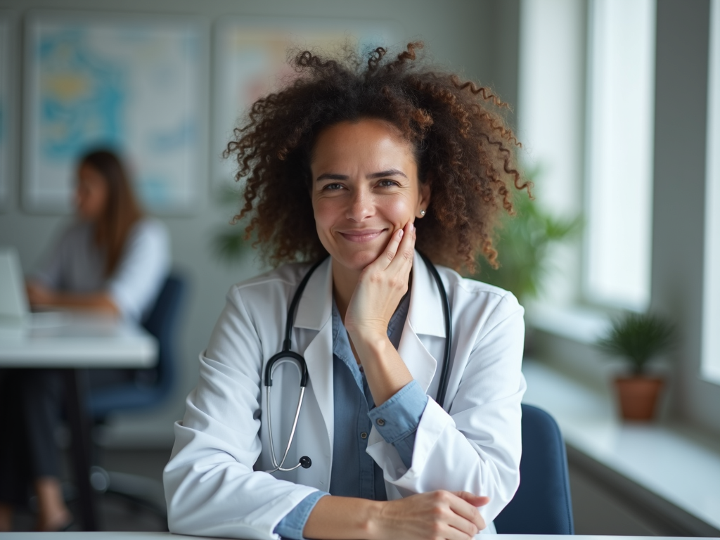 Relieved individual in a medical setting.