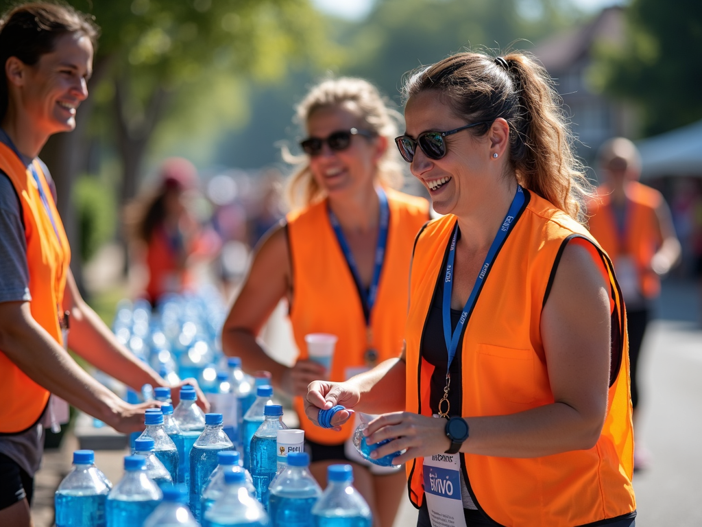 Volunteers at a 5K race water station