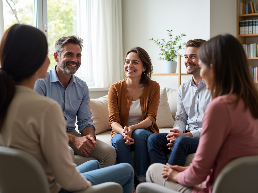 A family participates in a therapy session, working together towards positive behavioral changes.