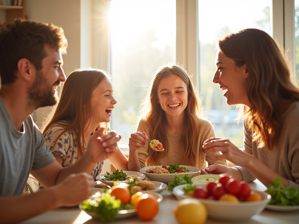 Happy family enjoying a healthy meal together