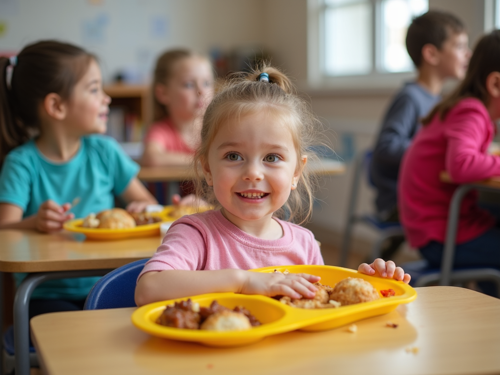Child with food allergies eating safely at school.