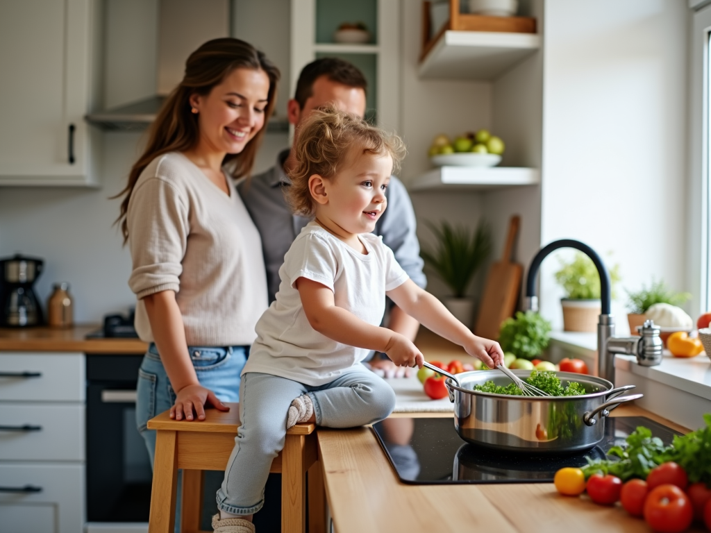 Family making a safe FPIES-friendly meal together