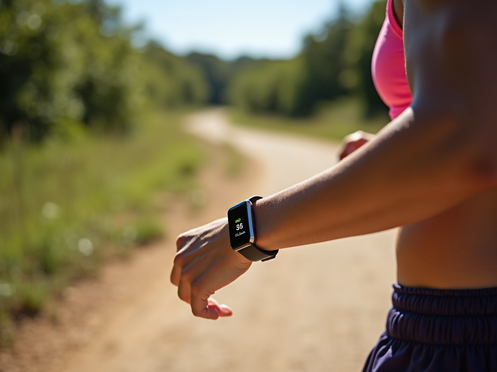 Person using a fitness tracker during a run
