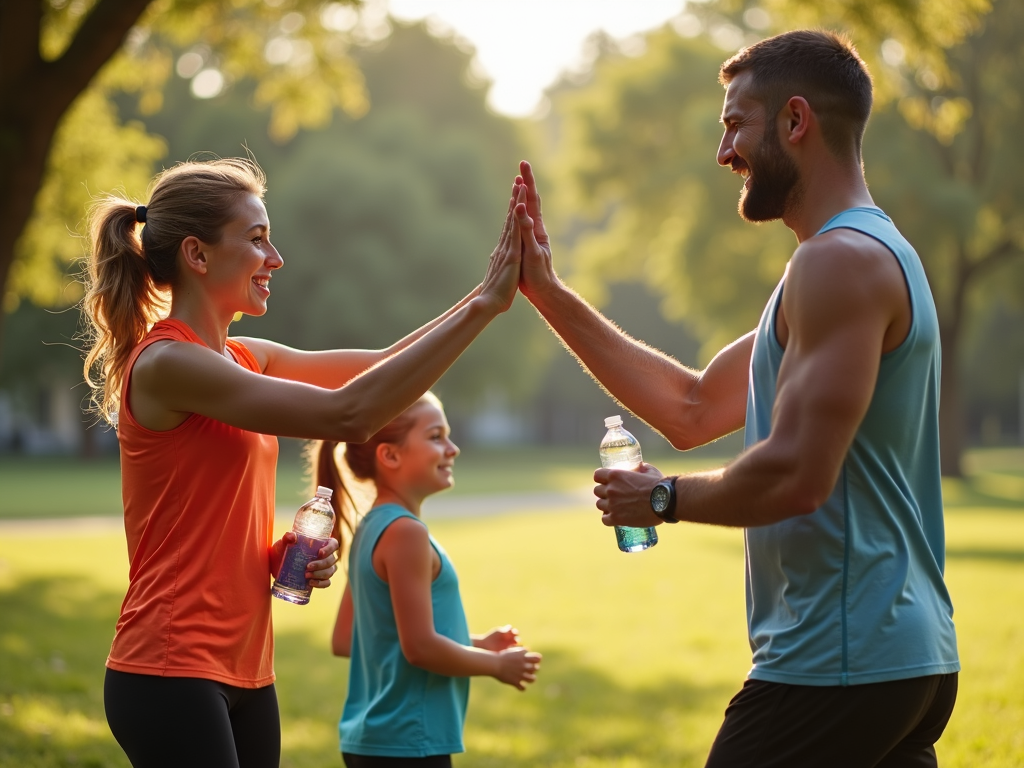 Family celebrating a successful run