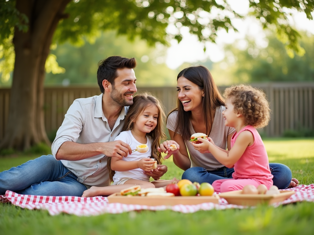 Family enjoying a healthy picnic
