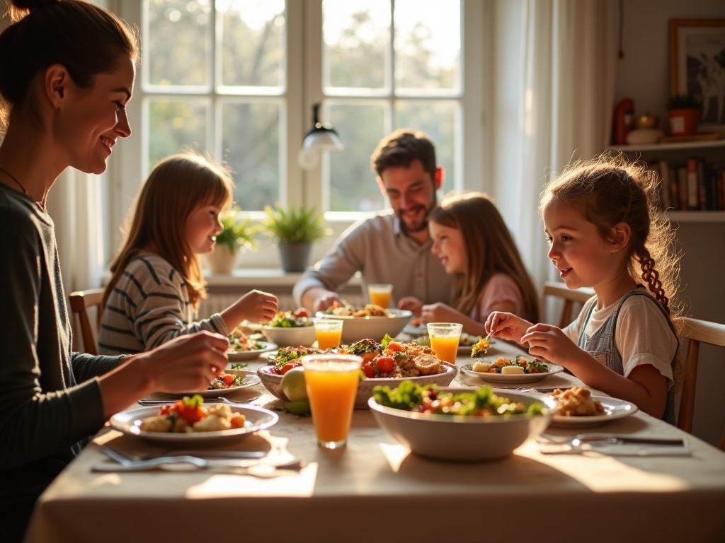 Family enjoying a healthy dinner together