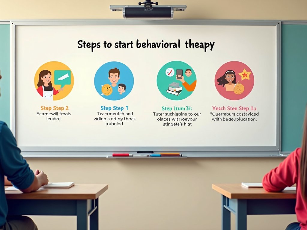 A visual guide showing steps to implement behavioral therapy in schools.