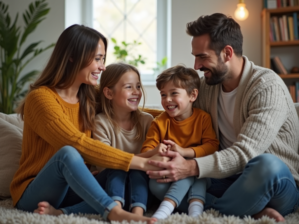 A family sharing a moment of connection and gratitude