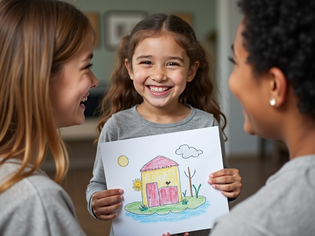 Child sharing accomplishment with family