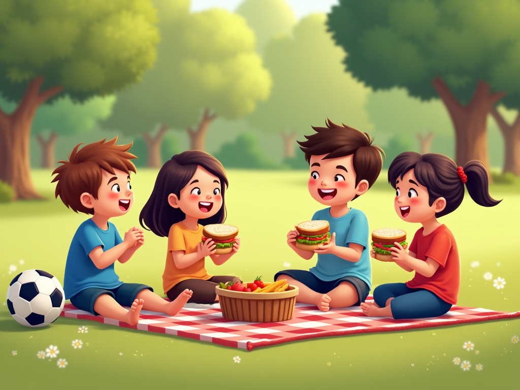 Family enjoying a picnic outdoors