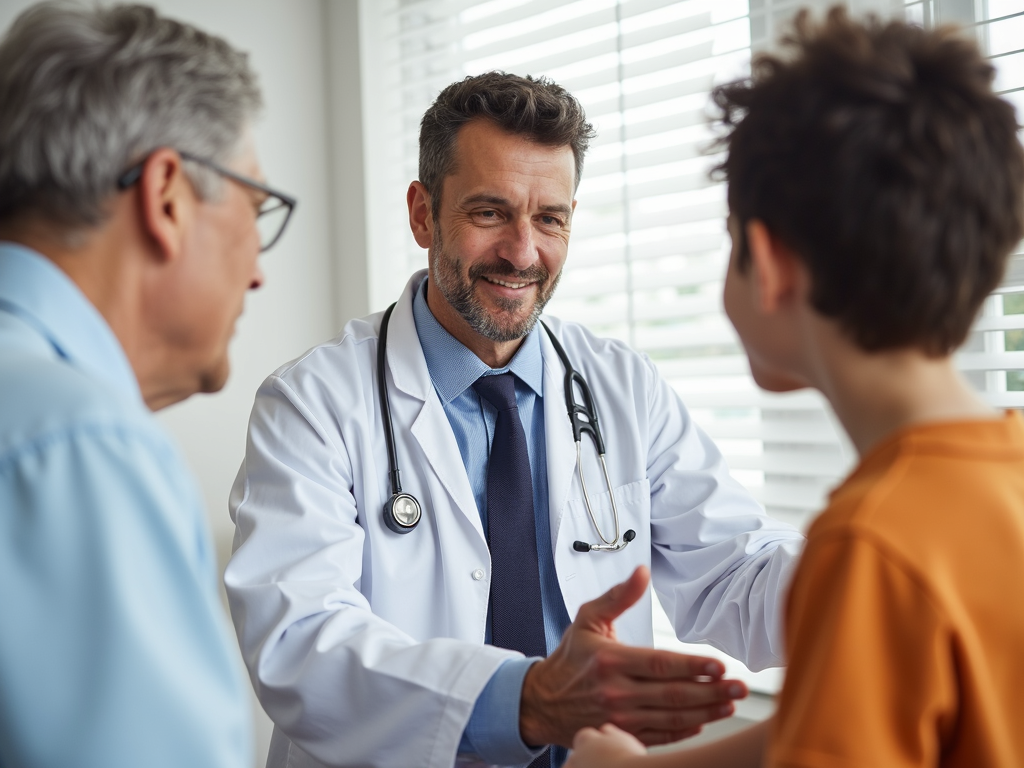 Doctor discussing FPIES with parent and child