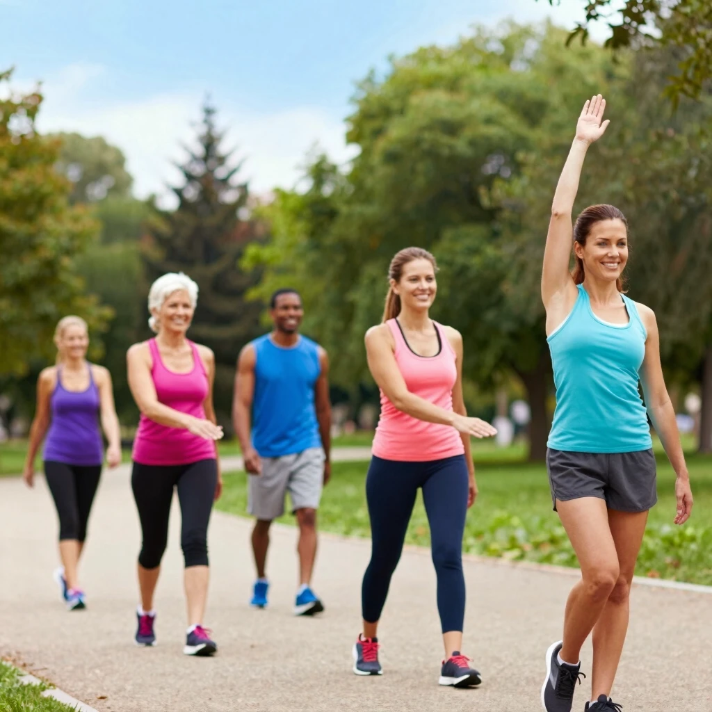 People exercising together in a park