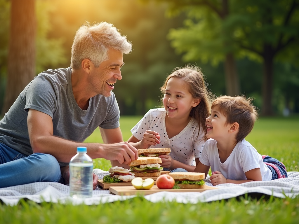 Family enjoying a healthy picnic