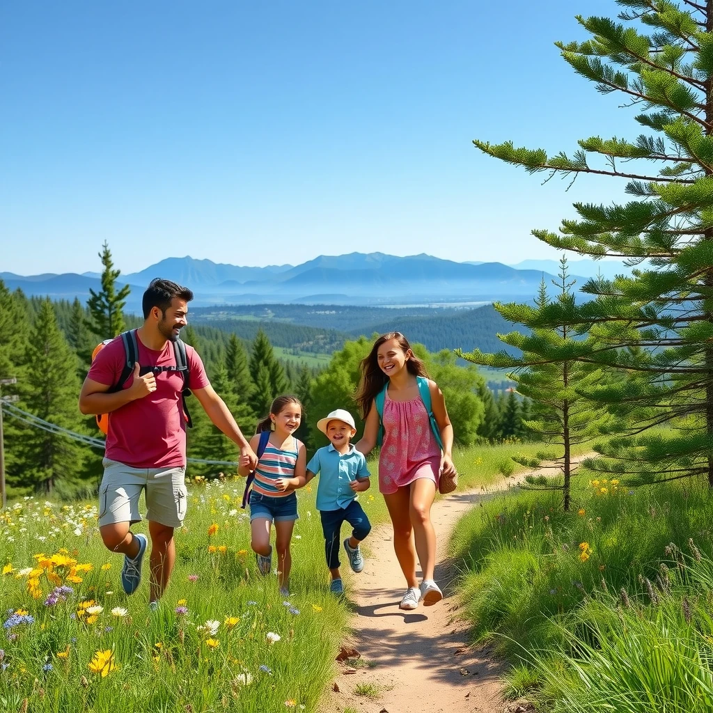 Family hiking and enjoying nature together