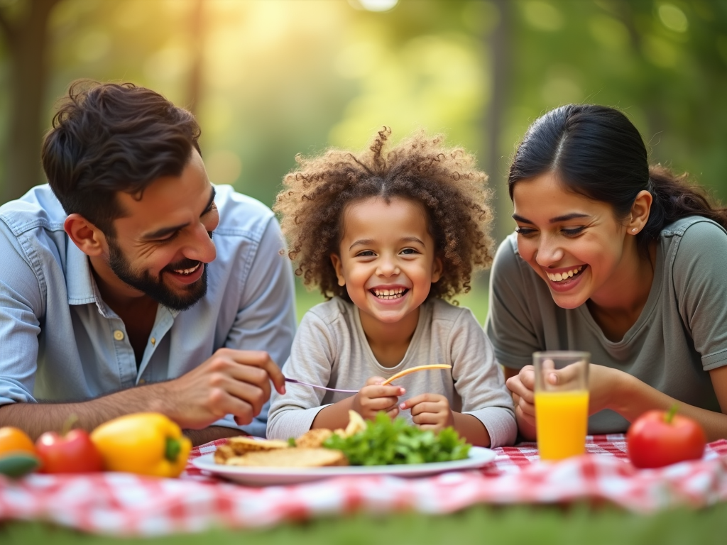 Family enjoying safe meal at picnic