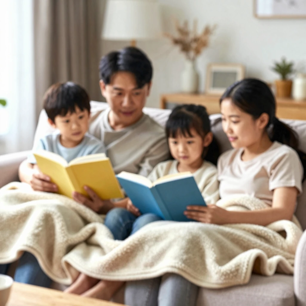 Family enjoying quiet time together