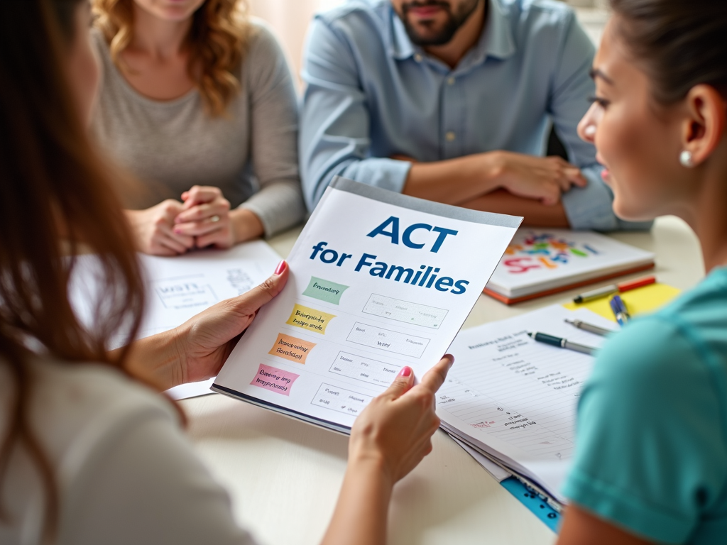 Therapist giving family an ACT workbook
