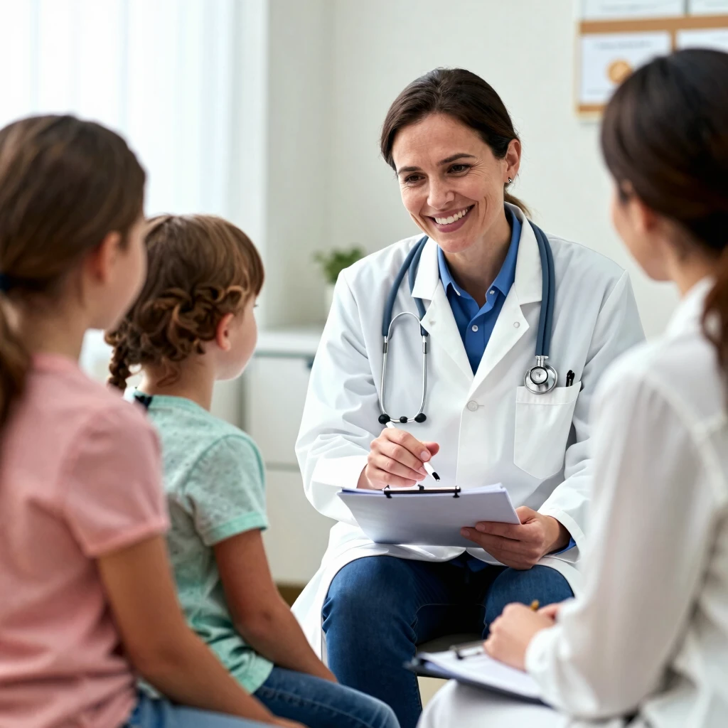Pediatric allergist consulting with parents about child's FPIES in office