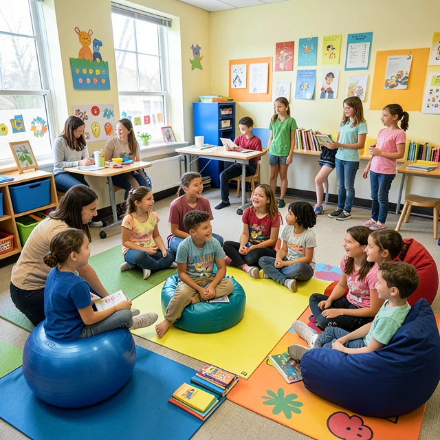 Flexible seating arrangements in a sensory classroom