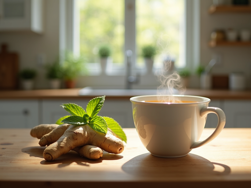 Natural remedies for chronic vomiting, featuring ginger and peppermint.