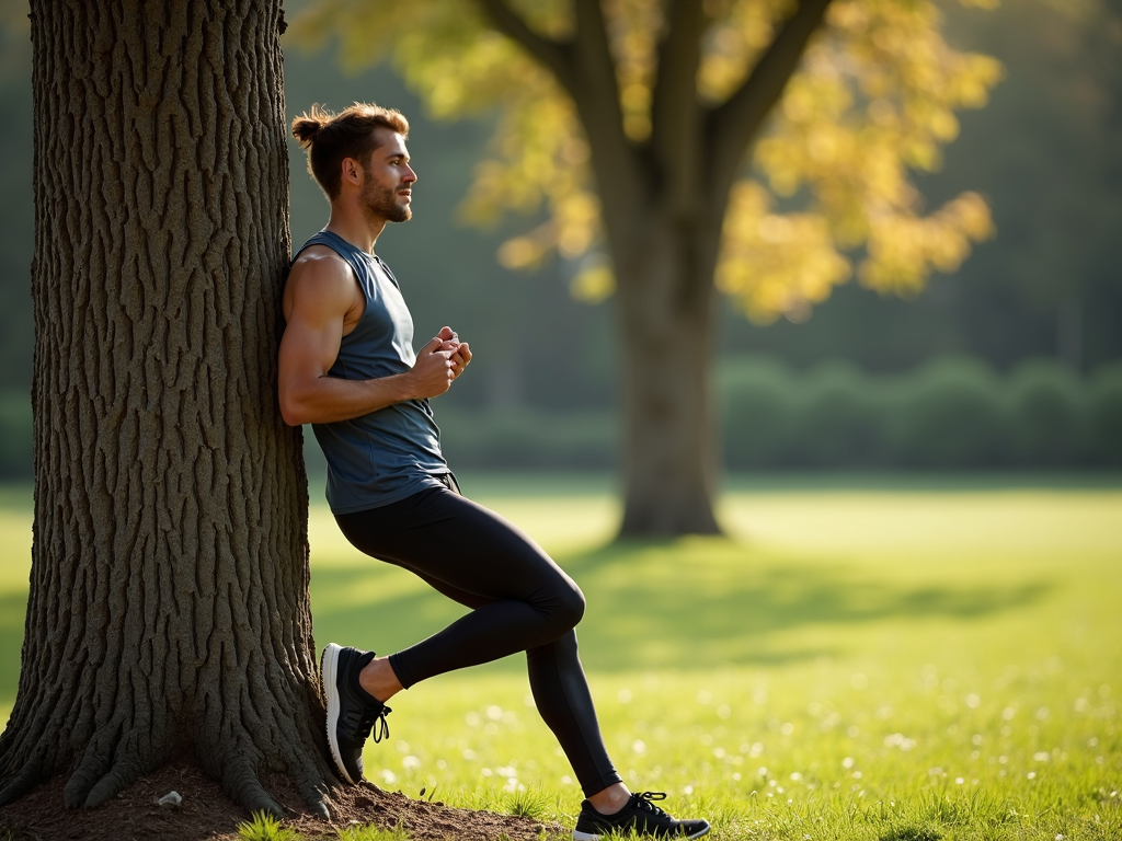 Runner performing quadriceps stretch