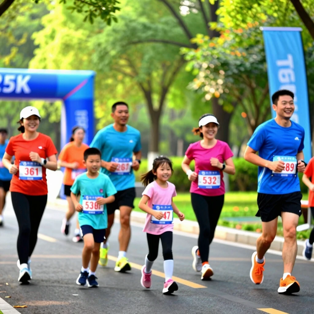 Families and runners at the start of a summer 5K race
