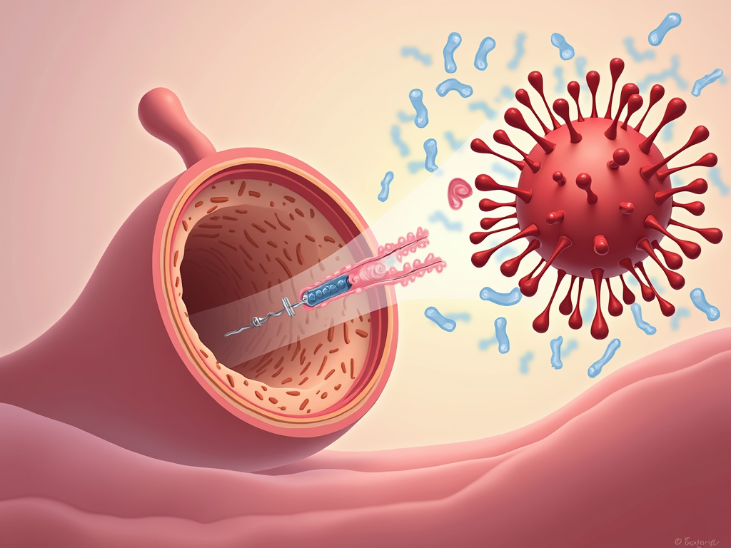 Illustration of allergic reaction in the immune system.