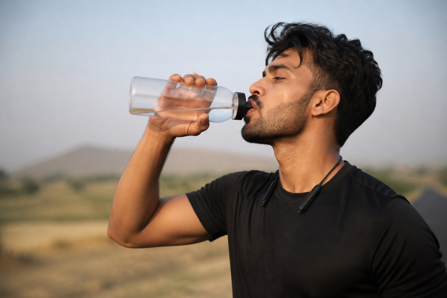 Man drinking water during a 30-day fitness challenge