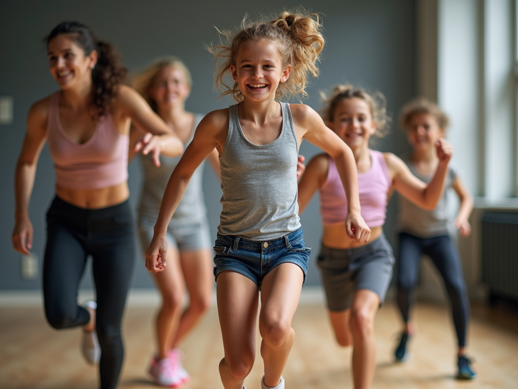Family in fitness class.