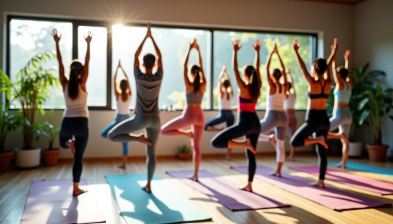 Diverse yoga class in a modern studio