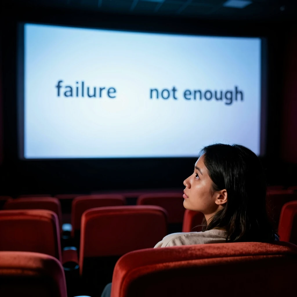 Observer watching negative thoughts on a mental movie screen