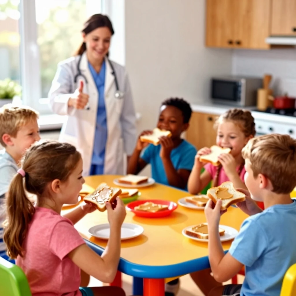 Children enjoying peanut butter safely after OIT treatment