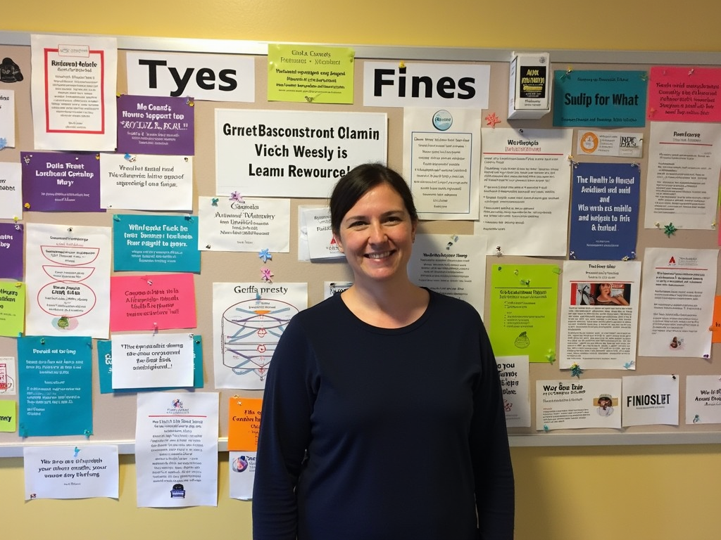 Community bulletin board with mental health resources.