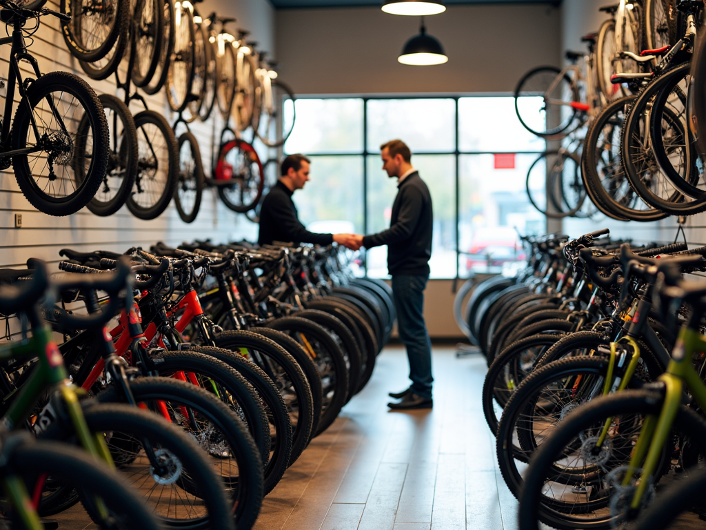Different types of bicycles in a shop.