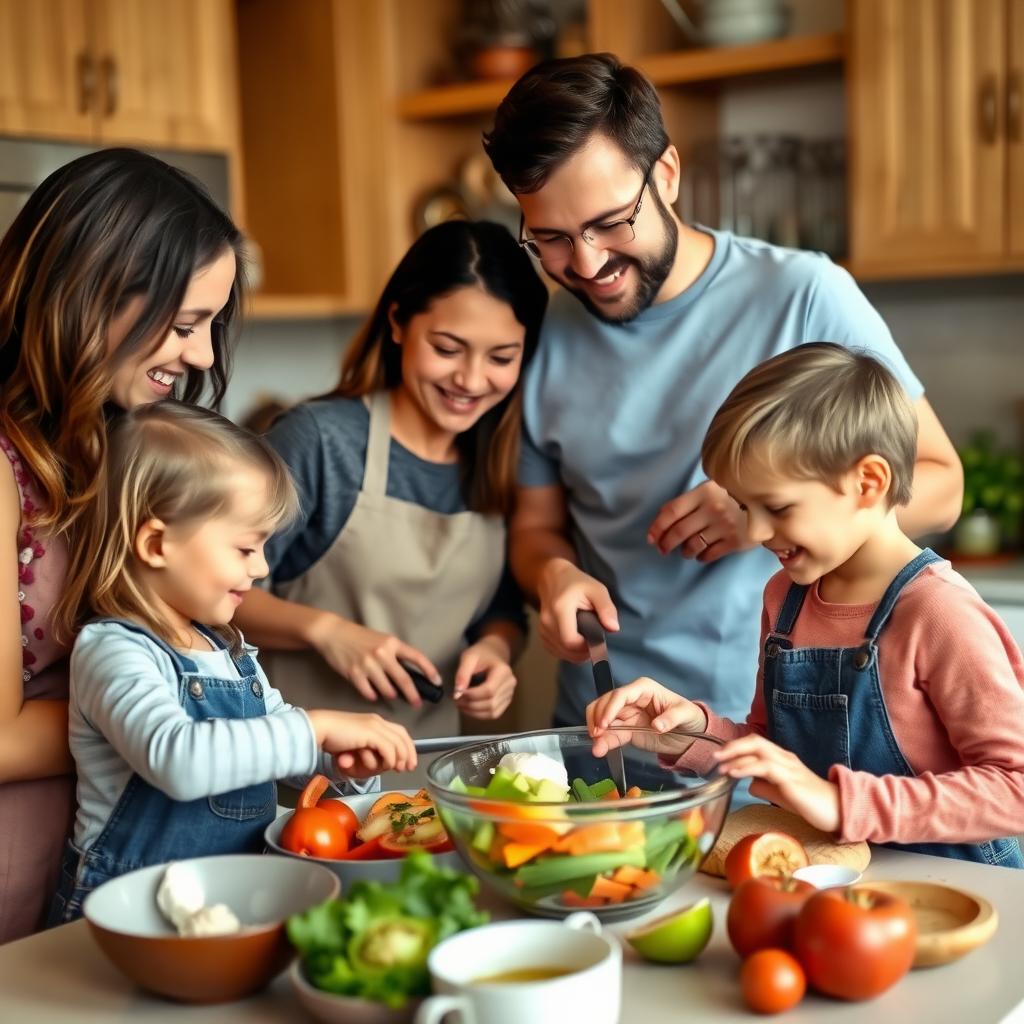 Family cooking together in the kitchen