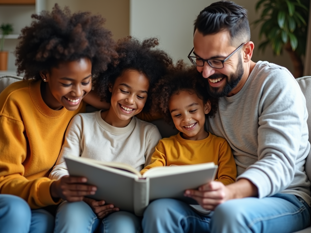 Happy family bonding over shared memories.