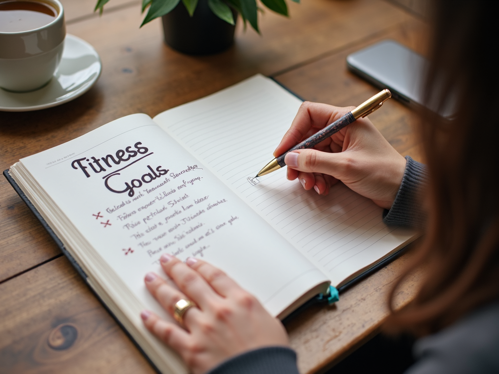 Person writing fitness goals in a journal