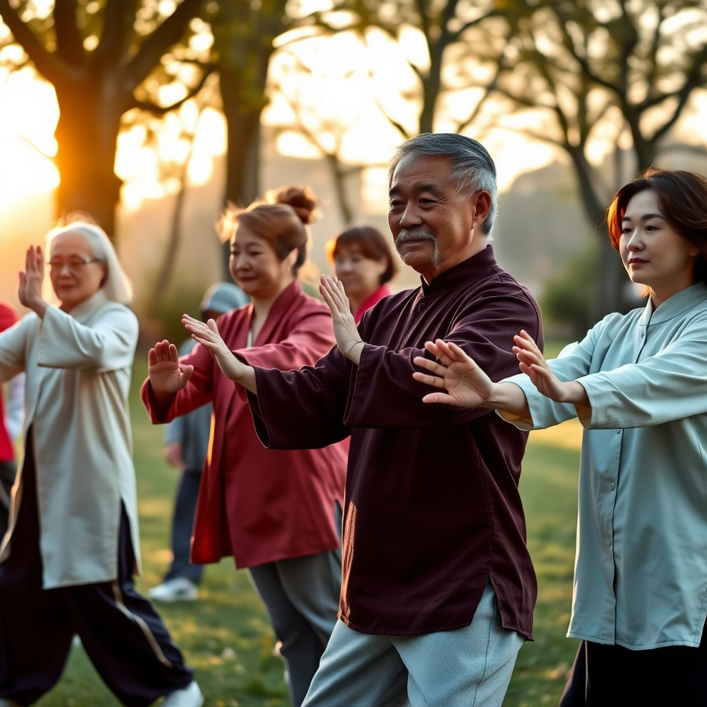 Group practicing Tai Chi in a park
