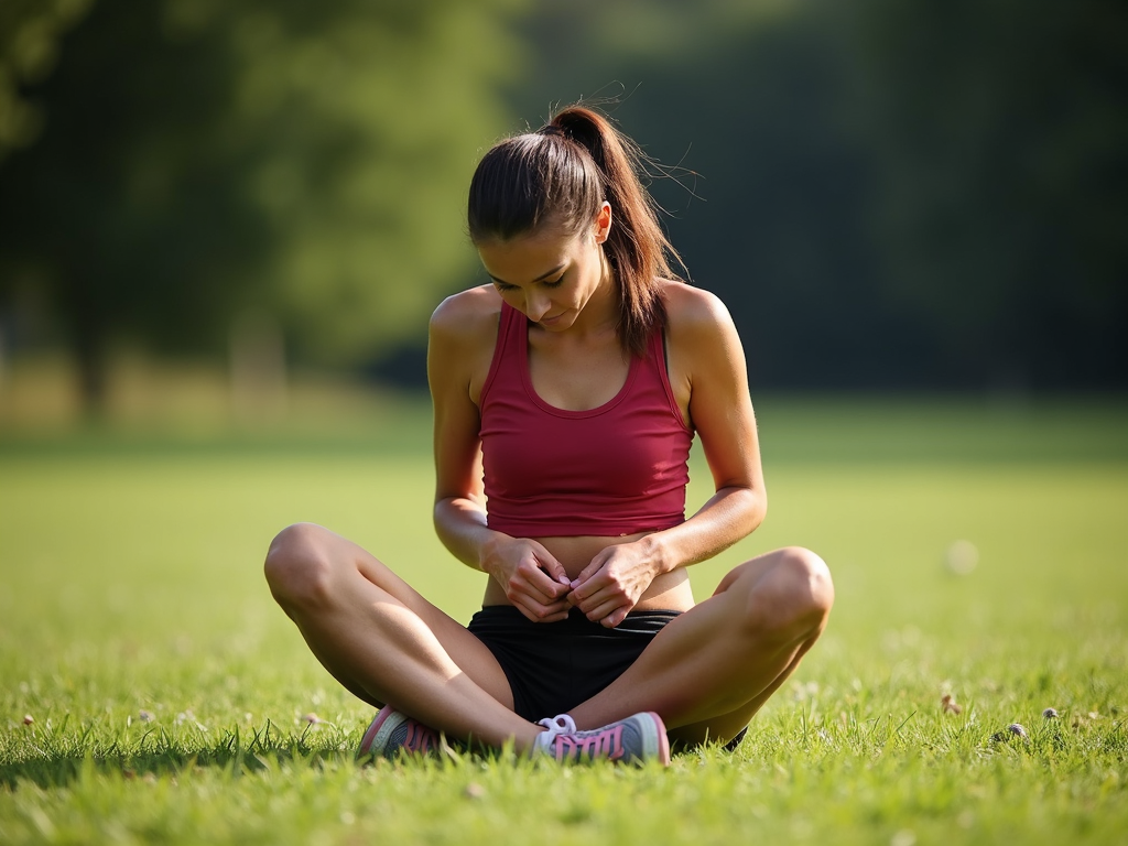 Runner performing groin stretch