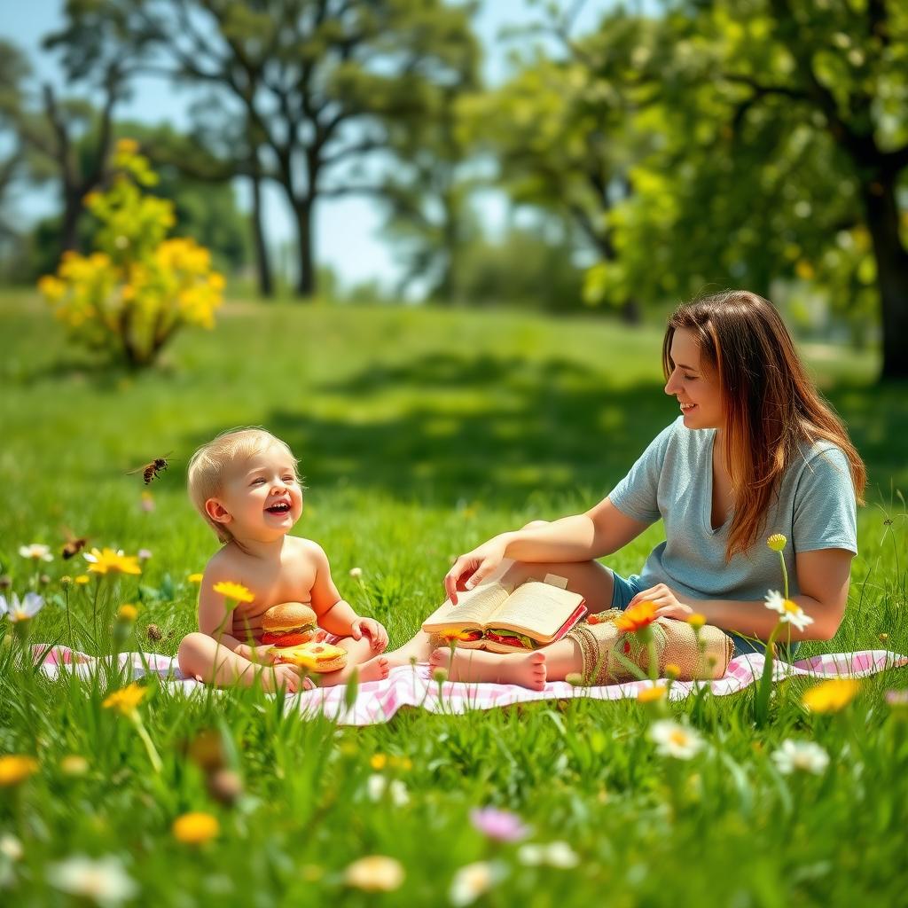 Family enjoying a carefree picnic in a park