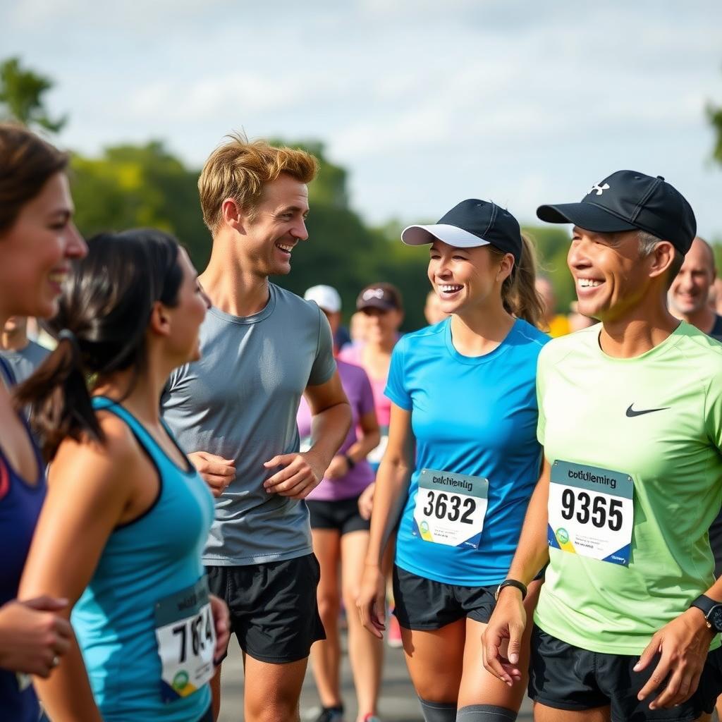 Happy runners socializing after a group run.